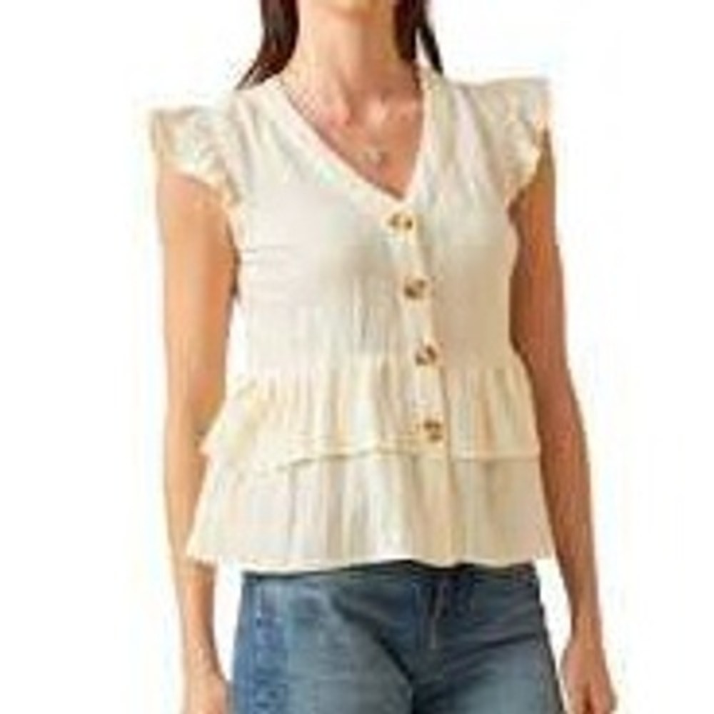 NWOT Hayden Los Angeles Cream Ruffle Peplum Boho Button Blouse Top Size Small